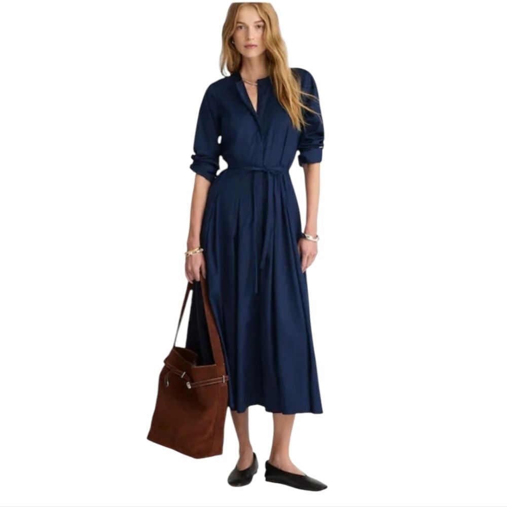 NWT Madewell Janis Dress Tie-Waist Midi Shirtdress Midnight Navy Blue 4